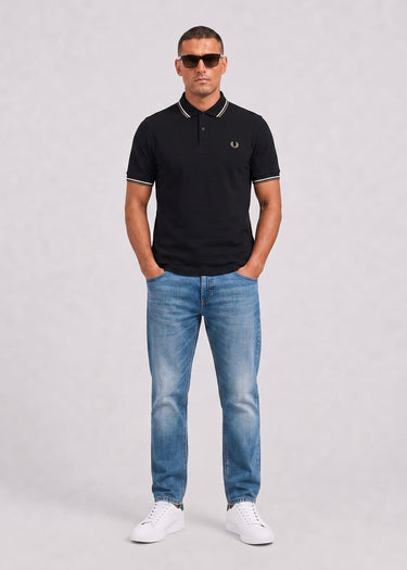 Fred Perry Polo's Twin tipped polo - black ecru laurel wreath green