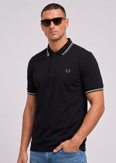 Fred Perry Polo's Twin tipped polo - black ecru laurel wreath green