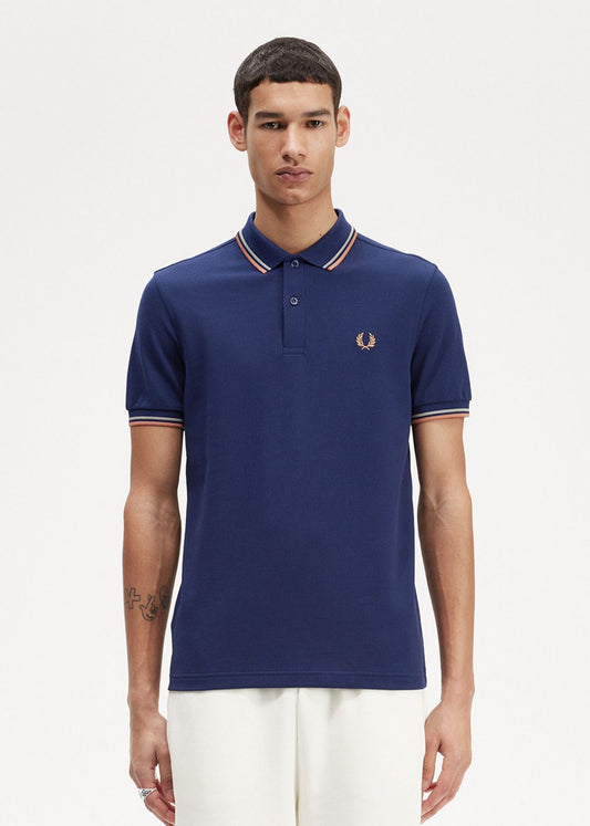 Twin tipped fred perry shirt - french navy seagrass light rust