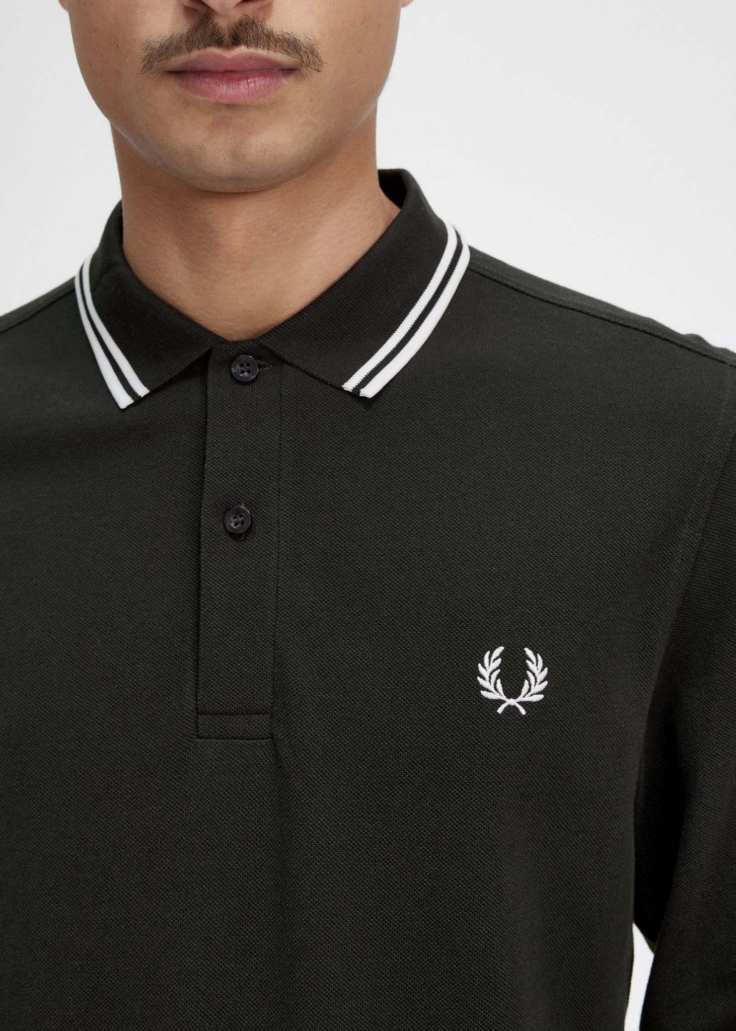 Fred Perry Longsleeve Polo's  LS twin tipped shirt - night green snow white 