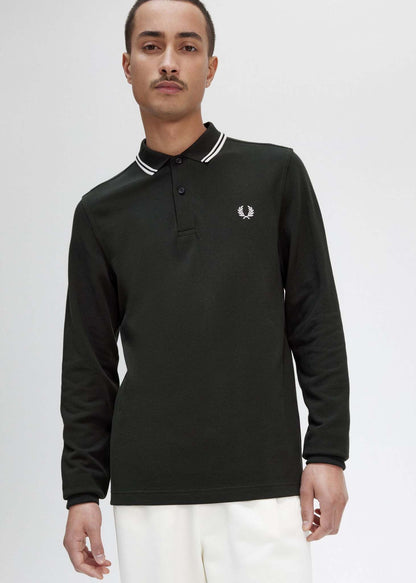 Fred Perry Longsleeve Polo's  LS twin tipped shirt - night green snow white 