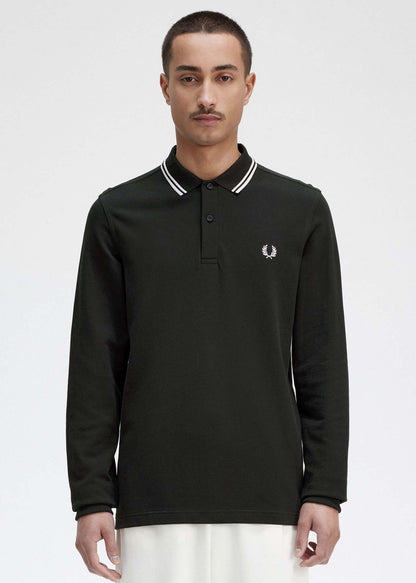 Fred Perry Longsleeve Polo's  LS twin tipped shirt - night green snow white 