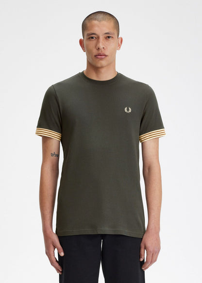 Fred Perry T-shirts  Striped cuff t-shirt - field green 