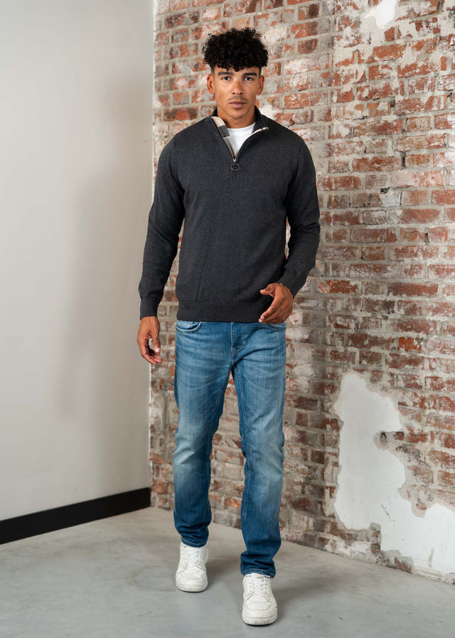 Barbour Sweaters Cotton half zip knitted jumper - charcoal