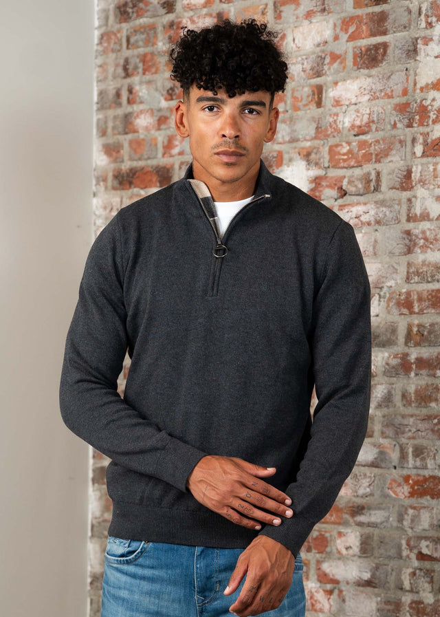 Barbour Sweaters Cotton half zip knitted jumper - charcoal