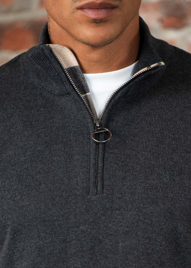 Barbour Sweaters Cotton half zip knitted jumper - charcoal