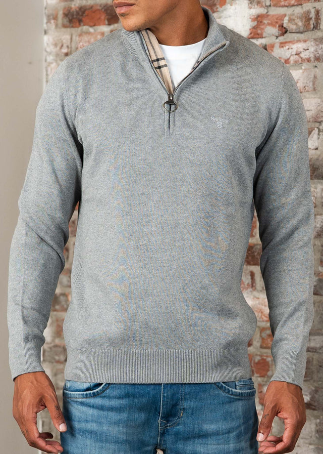 Barbour Truien Barbour cotton half zip knitted jumper - grey marl