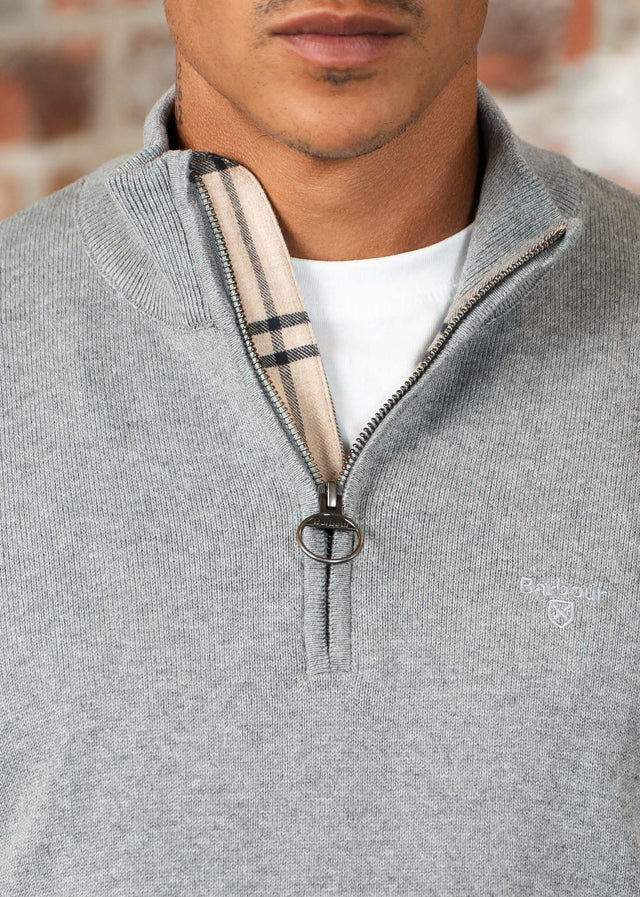 Barbour Truien Barbour cotton half zip knitted jumper - grey marl