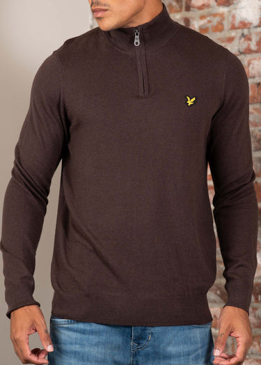 Lyle & Scott Truien Cotton merino quarter zip jumper - espresso