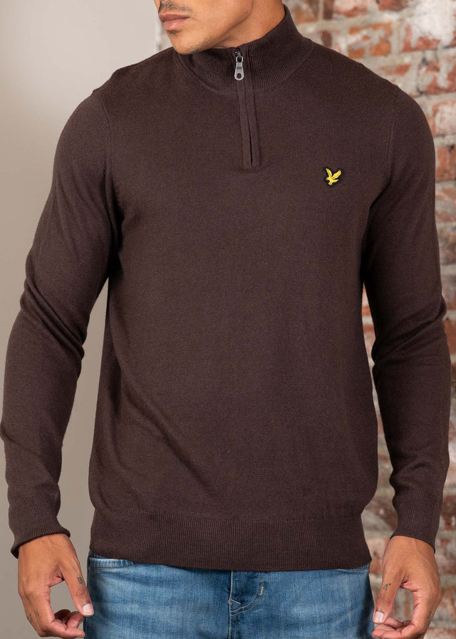 Lyle & Scott Truien Cotton merino quarter zip jumper - espresso
