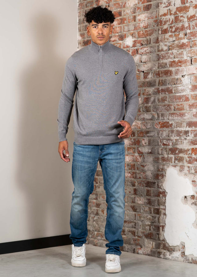 Lyle & Scott Truien Cotton merino quarter zip jumper - mid grey marl