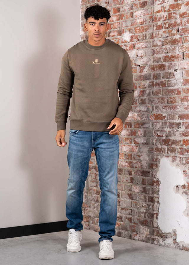 Aquascutum Sweaters Centered logo crewneck - army green