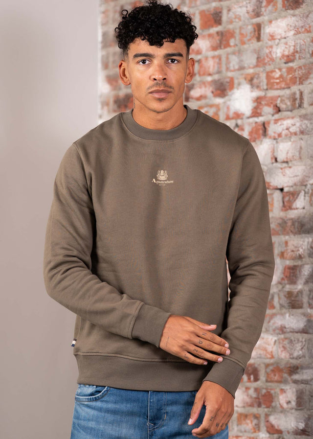 Aquascutum Sweaters Centered logo crewneck - army green