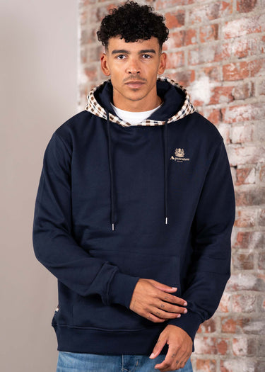 Aquascutum Hoodies Club check hoodie fleece-navy
