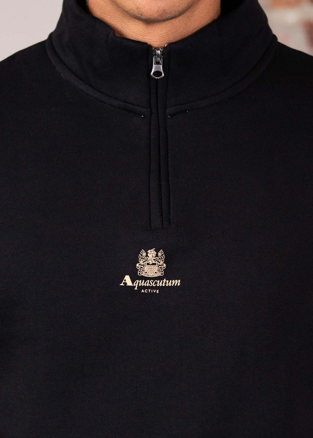 Aquascutum Sweaters Centered logo quarter zip fleece - black