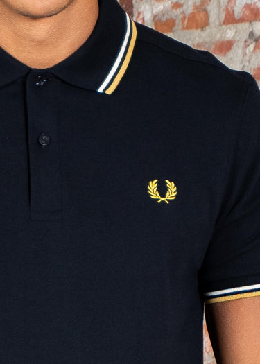 Fred Perry Polo's Twin tipped fred perry shirt - navy ecru honeycomb