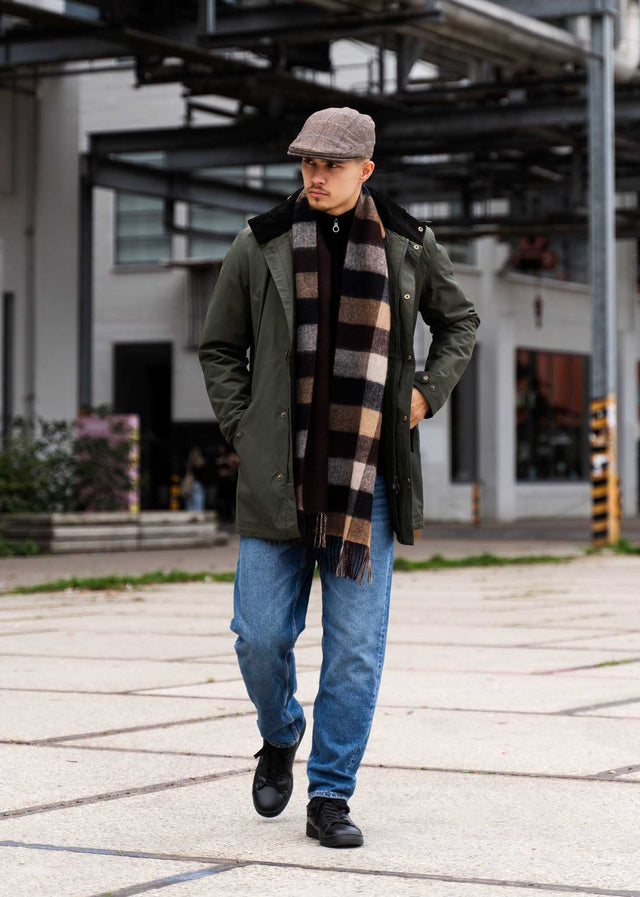 Barbour Caps  Cheviot flat cap - brown herringbone 