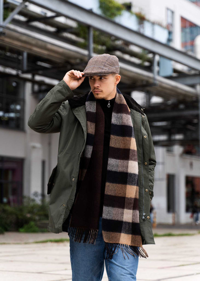 Barbour Caps  Cheviot flat cap - brown herringbone 