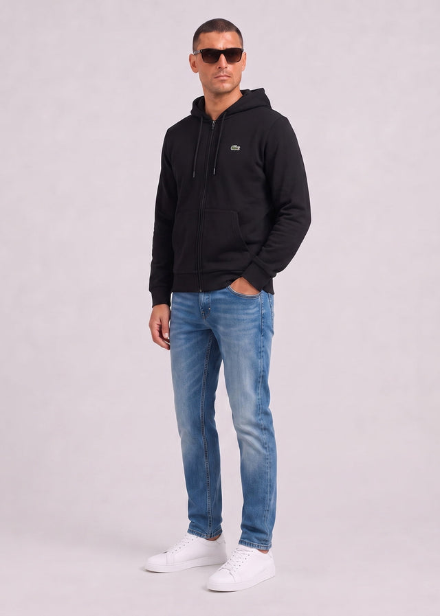 Lacoste Vesten Fleece zipped front hoodie - black