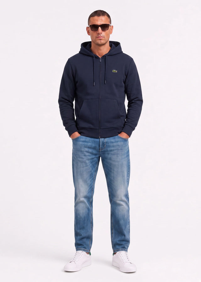 Lacoste Vesten Fleece zipped front hoodie - navy blue