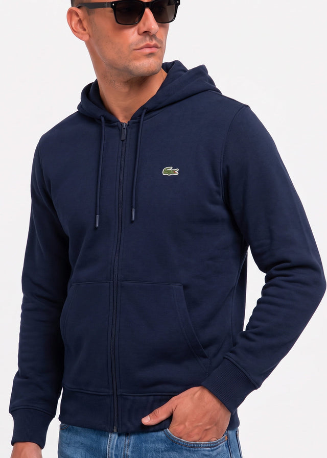 Lacoste Vesten Fleece zipped front hoodie - navy blue