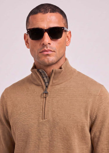 Barbour Truien Barbour cotton half zip knitted jumper - sandstone