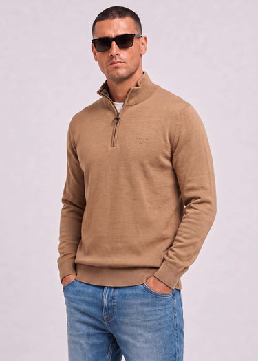 Barbour Truien Barbour cotton half zip knitted jumper - sandstone