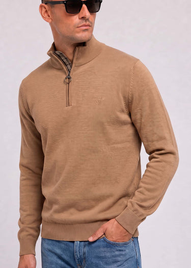 Barbour Truien Barbour cotton half zip knitted jumper - sandstone