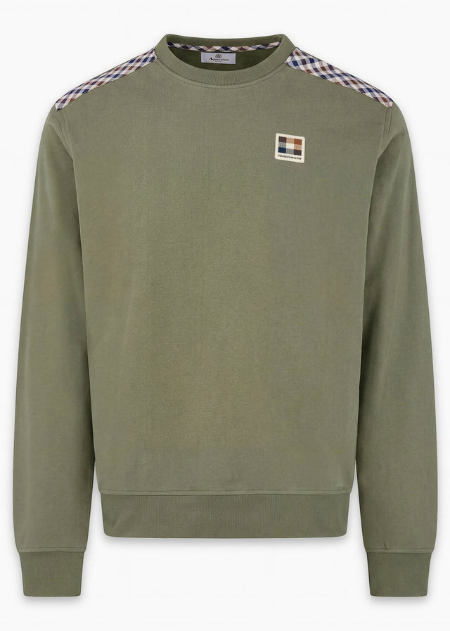Aquascutum Truien Check shoulder crewneck fleece - army green