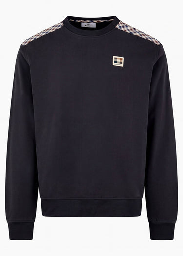 Aquascutum Truien Check shoulder crewneck fleece - black