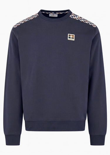 Aquascutum Truien Check shoulder crewneck fleece - navy