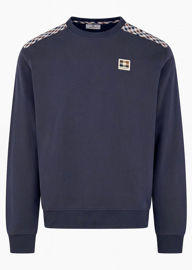 Aquascutum Truien Check shoulder crewneck fleece - navy