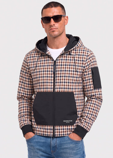 Aquascutum Vesten Check full zip stretch fleece - black