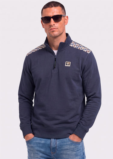Aquascutum Truien Check shoulder quarter zip fleece - navy