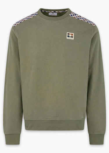 Aquascutum Truien Check shoulder crewneck fleece - army green