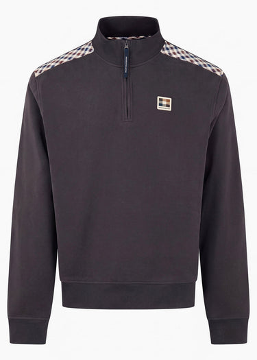 Aquascutum Truien Check shoulder quarter zip fleece - black