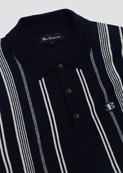 Ben Sherman Polo's  Crickle cotton stripe polo - dark navy 