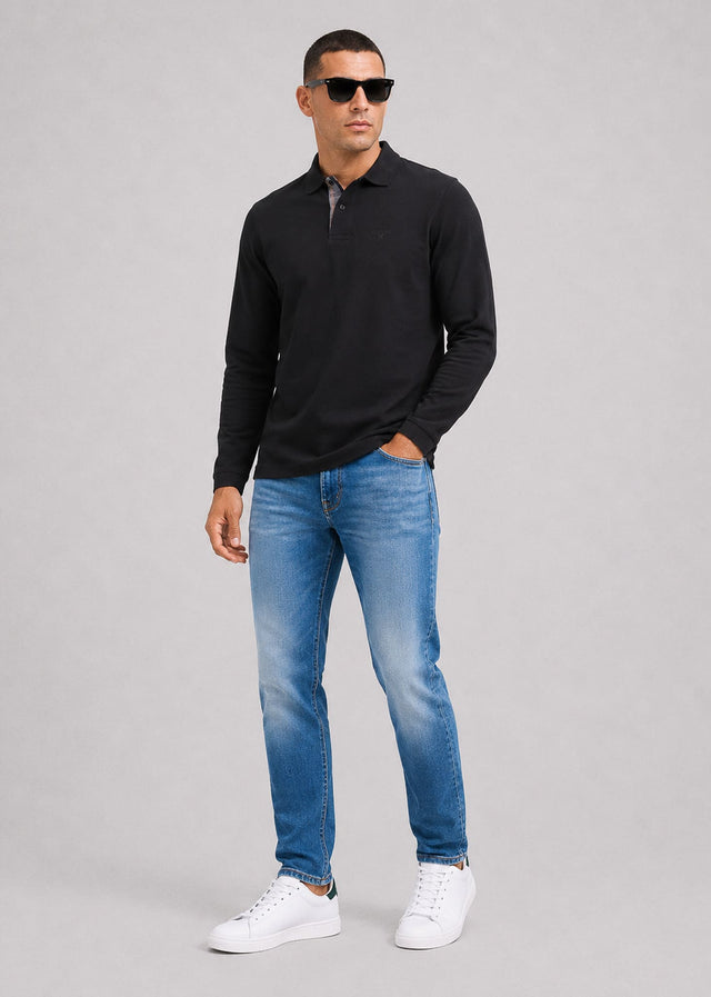 Barbour Polos Barbour essential ls tartan pique polo shirt - black