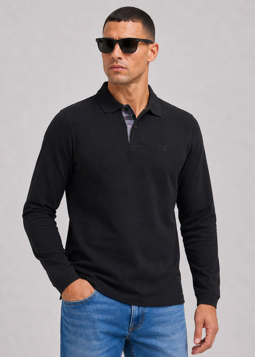 Barbour essential ls tartan pique polo shirt - black