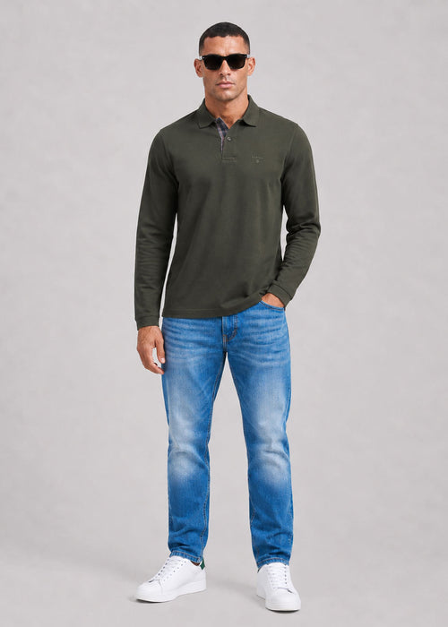 Barbour essential ls tartan pique polo shirt - forest