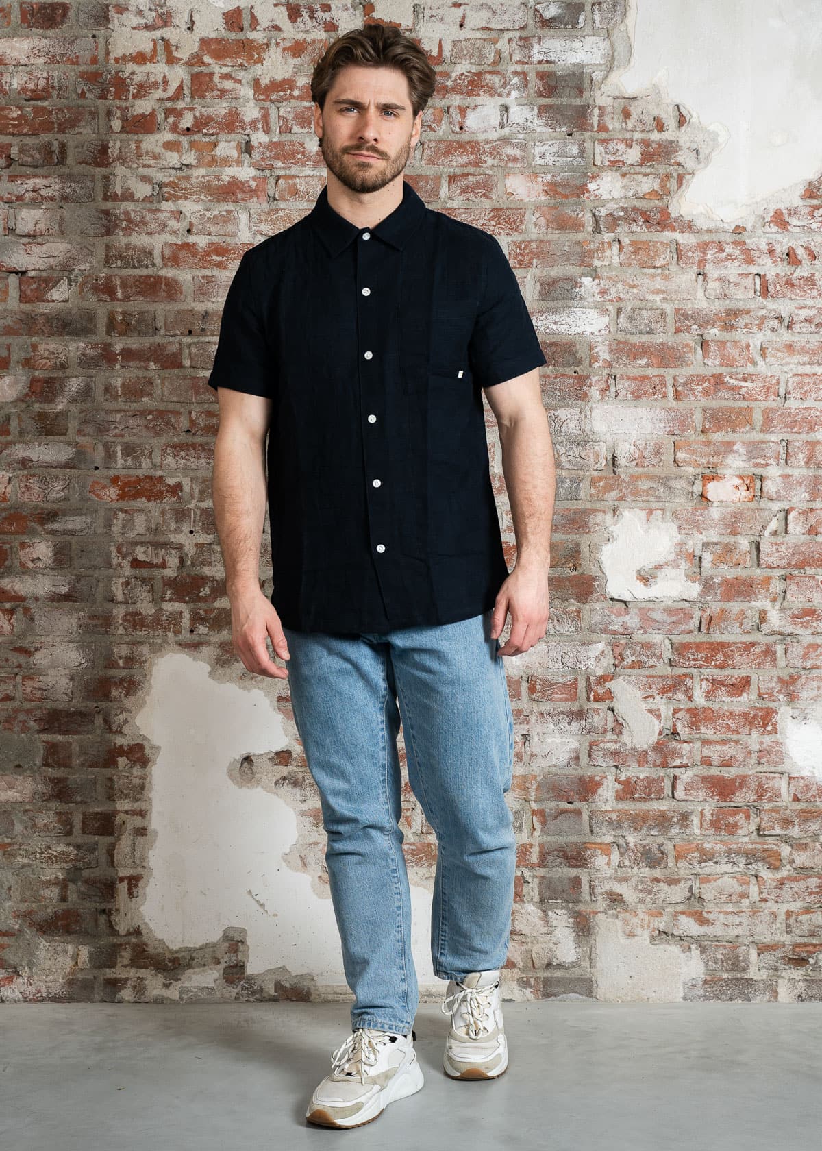 Farah Overhemden Fleet check ss bd - true navy