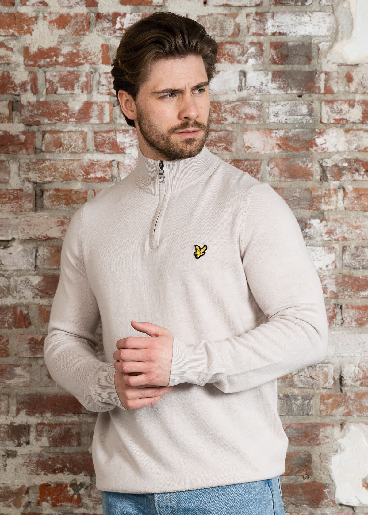 Lyle & Scott Truien Cotton merino quarter zip jumper - cove