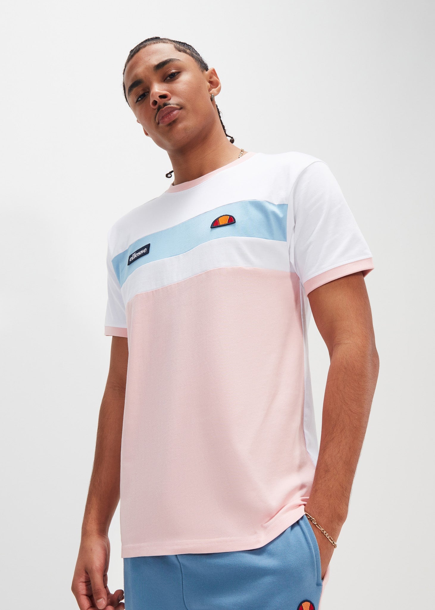 Ellesse T-shirts  Blockadi tee - white light pink light blue 