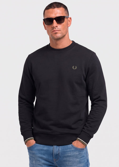 Crew neck sweatshirt - black ecru laurel wreath green