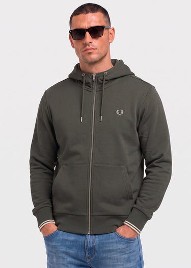 Fred Perry Vesten Hooded zip through sweatshirt - field green oatmeal