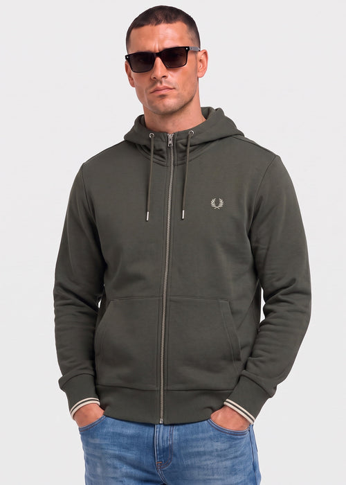 Hooded zip through sweatshirt - field green oatmeal