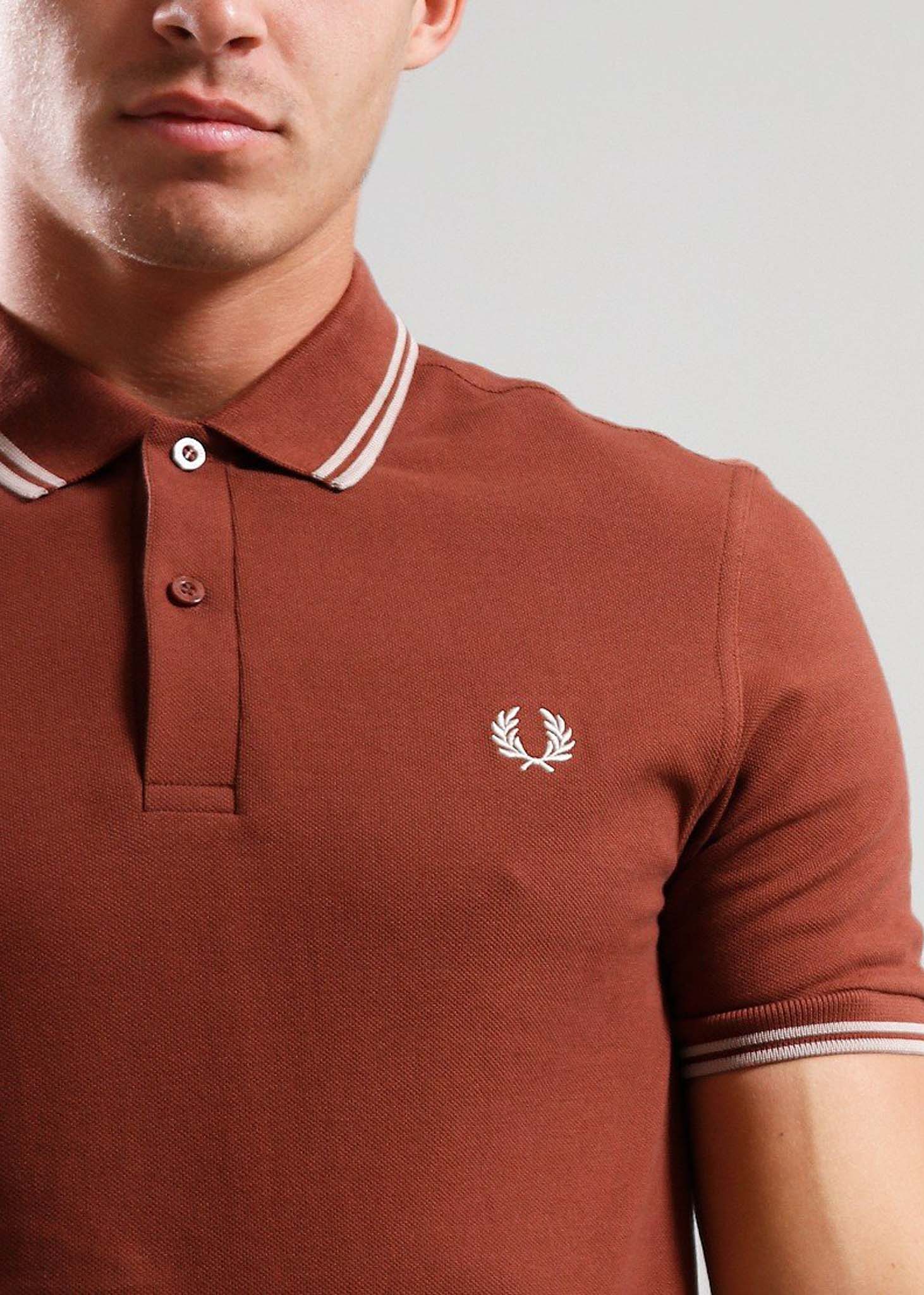 Fred Perry Polo's Twin tipped fred perry shirt - whisky brown porridge marl porridge marl