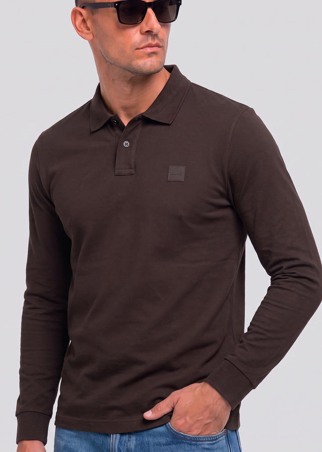 Hugo Boss Longsleeve Polo's Passerby - dark brown