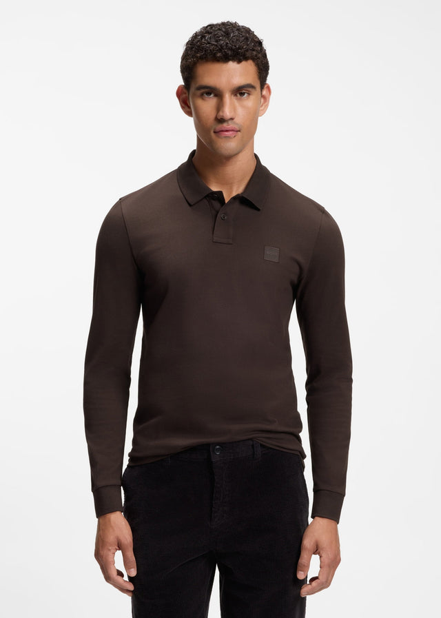 Hugo Boss Longsleeve Polo's Passerby - dark brown