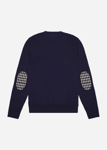 Aquascutum Truien Extrafine merino wool patches knit - navy